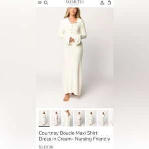 WORTH COLLECTIVE Boucle Maxi Shirt Dress in Cream- Nursing Friendly